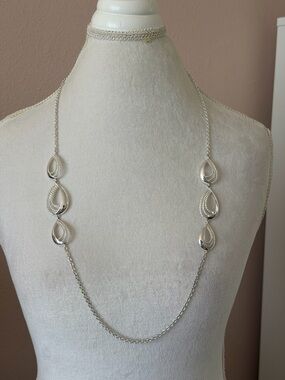 Modern Silver-Tone Tiered Teardrop Station Necklace
